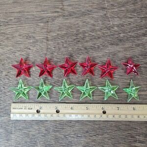 12 Vtg Red Green Plastic Star Christmas Tree Light Reflectors MCM 1.25" Crafts
